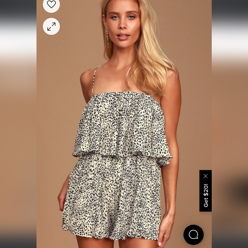 Lulu's Turning It Up Leopard Cream And Black Pleated Romper Size Medium - Picture 3 of 9